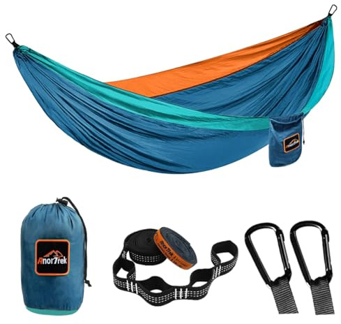 Anortrek Outdoor Hängematte 1 Person 280x140 cm [249kg Tragkraft] Ultraleicht – Camping-Zubehör mit Baumgurten, Atmungsaktive Nylon Reisehängematte für Wanderung & Garten