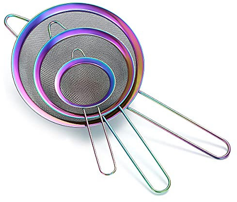 Juego de 3 coladores de malla fina Rainbow, colador de harina de colores para hornear, limpiador de acero inoxidable,colador de té matcha multicolor,separador de salsa,coladores de pasta Stasher Sieve