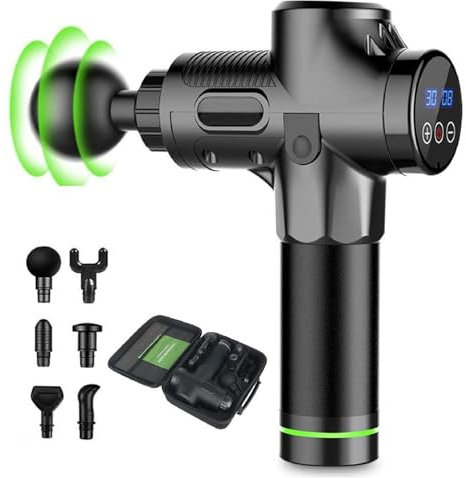 Massage Gun Deep Tissue, Muscle Percussion Massager with 30 Speeds Quiet Hand Massagers with LCD Touch Screen 6 Heads for Shoulder Body Back Relaxation