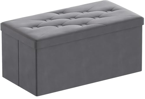 BRIAN & DANY Sitzbank mit Stauraum, Faltbarer Sitzhocker Samtstoff Sitztruhen mit Deckel, Aufbewahrungsbox Zum Sitzen für Wohnzimmer Schlafzimmer Flur, 80 x 40 x 40 cm (Grau)