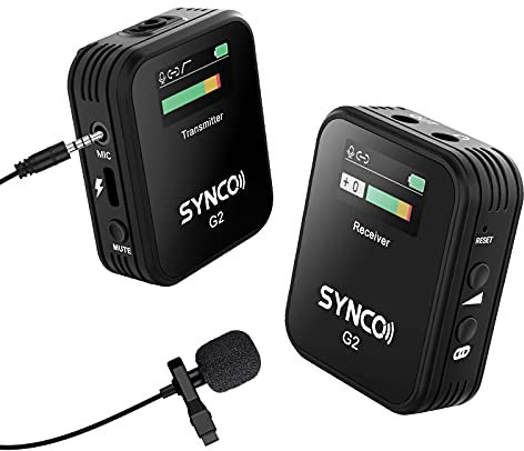 SYNCO G2 A1 Lavalier Mikrofon Wireless, Ansteckmikrofon Kabellos System bis zu 70m für DSLR Kamera Camcorder Smartphone Gopro PC Laptop für Interview Online Meeting und Kurs Streaming Videoaufnahme