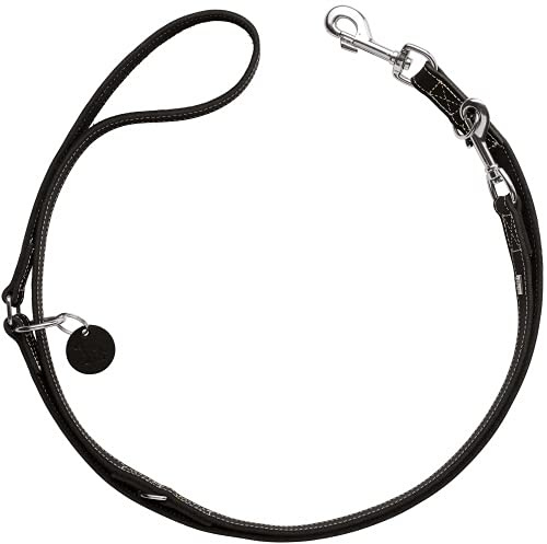 HUNTER Verstellbare Hundeführleine Aalborg, Farbe: schwarz, 3-Fach verstellbar, Robustes Rindsleder mit starker Fettung, Made in Germany, Größe: 20/200