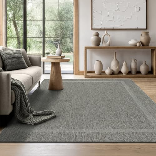 the carpet Mistra Robust Outdoor Rug, Modern, Weatherproof and UV-Resistant, for Balcony, Patio and Conservatory, But Also Suitable for Kitchen or Dining Room, Border, Anthracite, 160 x 220 cm