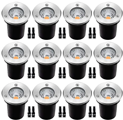 ELEGLO 12 Pack 3W Low Voltage Led Landscape Lights,12V/24V AC/DC Well Lights,IP67 Waterproof In Ground Light and Landscape Lighting for Garden,Yard, Driveway, Deck, Step Up Light(Warm White 12 Pack)