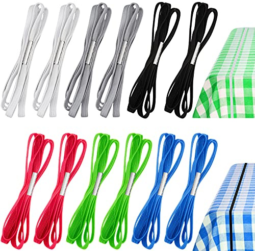 Tablecloth Strap Bands Elastic Picnic Table Bungees Cloth Cord to Hold Down Table Cloths for Camping Wedding Outdoor (12 Pieces)