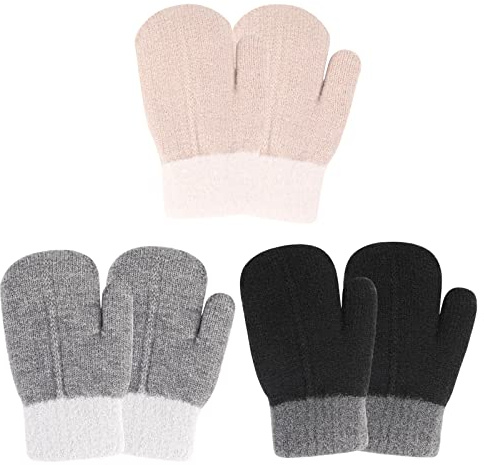 QKURT 3 par småbarn vantar, fodrad fleece termiska vantar barn stickade handskar barn magiska vantar baby vinter varma vantar barnhandskar för 3 ~ 5 år gamla baby flickor pojkar
