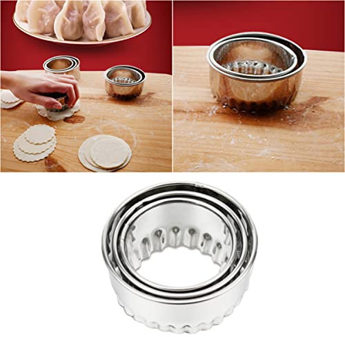 Angoily Cortadores de Masa Redondos de Acero Inoxidable Juego de 3 Unidades Cortador de Envoltorios para Dumplings Ravioli Galletas Donas Muffins Bollos Sándwiches Pan Ondulado 6 Cm/7 Cm/8 Cm
