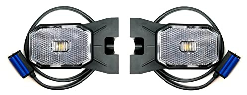 MelTruck 2x LED Umrissleuchte mit Reflektor – 12V/24V Begrenzungsleuchte für Anhänger, LKW, Wohnwagen, Trailer – E9 zugelassen, stoßfest, 5 Varianten (Weiß + Winkelhalter + Schnellanschluss Typ QS075)