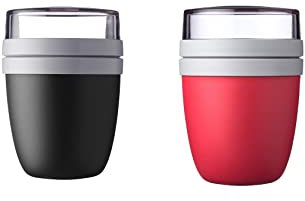 Mepal 2-tlg Lunchpot Ellipse Set - Schwarz/Nordic Red – 500 ml praktischer Reisebecher, Joghurtbecher, To go Becher – Geeignet für Tiefkühler, Mikrowelle und Spülmaschine, 700 ml