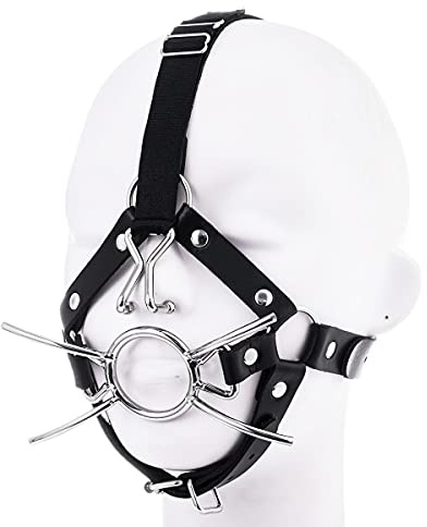 Metal Spider Ring Gag with Head Slave Harness Nose Hook Flirting Mouth Gags Sex Toys for Couple Adult Games Unisex Sex Products (Silver)