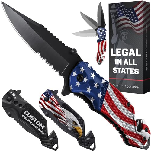 Legal Pocket Knife with American Flag - Folding Sharp Blade - Small Patriotic Knives fo EDC - United States Gifts - Best for Men Boys Teenagers - Nice Tool US - Gift Idea fo Men & Women 6680 F
