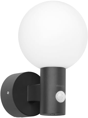 Oktaplex Bola LED Aussenlampe mit Bewegungsmelder Aluminium IP65 | 3000K warmweißes Licht, 360°, 1600lm, 15,7W, Wandleuchte aussen rund anthrazit