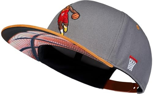 Cadency® Snapback Caps Herren und Damen, Einzigartig, Individuelle Themen Caps, Basecap gerader Schirm, Baseball Kappe, Damen, Unisex, Größenverstellbar, Basketball, Grau