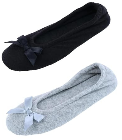 CTM Damen Terry Ballerina Slipper Hausschuh (2 Stück), grau, Medium