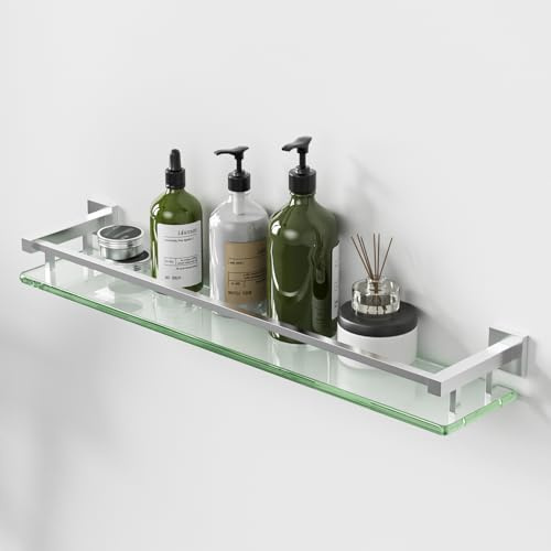 Alise Badezimmer-Regal zur Wandmontage, gebürstetes Nickel, großes Fassungsvermögen, Glasregal für Badezimmer, 61 cm