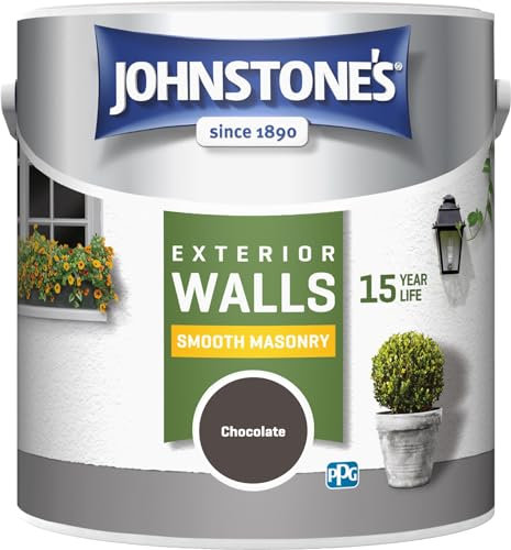 Johnstone's Exterior Smooth Masonry Paint - Chocolate | Brick, Concrete, Patio & Outdoor Walls |15 Years Protection, Weather & Dirt Resistant | 30m² Coverage Per Tin, Dry in 1-2 Hours | 2.5 L