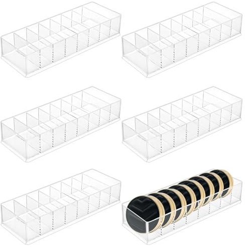 YAYODS 6 Stück Makeup Organizer Schublade - 8 Fächern Acryl Aufbewahrung Kosmetik - 25 x 8.5 x 4.7 cm Transparent Beauty Organizer für Schminktisch, Badezimmer, Schlafzimmer, Schublade, Büro