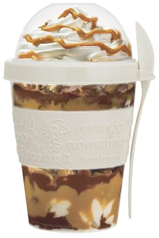 Vasos de yogur reutilizables con tapa y cuchara, 100 % libres de BPA, tazas de desayuno sobre la marcha con cereales de cobertura, 600 ml, contenedor de avena durante la noche, tarros de aperitivos