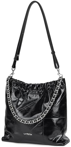 LA FESTIN Sac à bandoulière en cuir fendu pour femme avec sangle réglable, détail chaîne, élégant sac à main à bandoulière pour femme