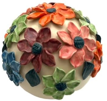 Gall&Zick Boule de jardin en céramique avec décoration florale multicolore, diamètre : environ 17 cm