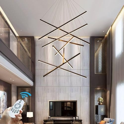 CNMKLM Moderne LED Pendelleuchte Dimmbare Sputnik 9-flammige Hängelampe | Hohe Decken Treppenhaus Hängeleuchte Drehbares DIY Pendellampe für Wohnzimmer,Esszimmer,Restaurant,Aluminiumlegierung,Schwarz