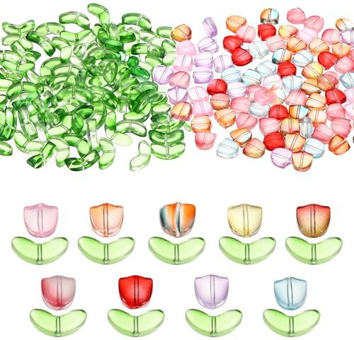 PATIKIL Tulip Flower Crystal Glass Beads, 200 Pack Flower Bead Handcrafted Glass Spacer Bead for Jewelry Making Bracelet Earring, Multicolor