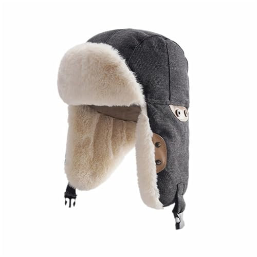 GIBZ Trappermütze für Herren Warme Winddichte Russische Winter Mütze wintermütze mit Ohrenklappen Mützen für Damen Fliegermützen Schwarz (56-58cm)