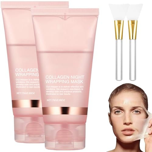 Collagen Night Wrapping Mask, 2 Stück Collagen Overnight Maske Gesicht Overnight, Bio Collagen Face Peel off Kollagen Mask - Tiefe Hydratation, Reduziert Falten & Verbessert die Hautelastizität