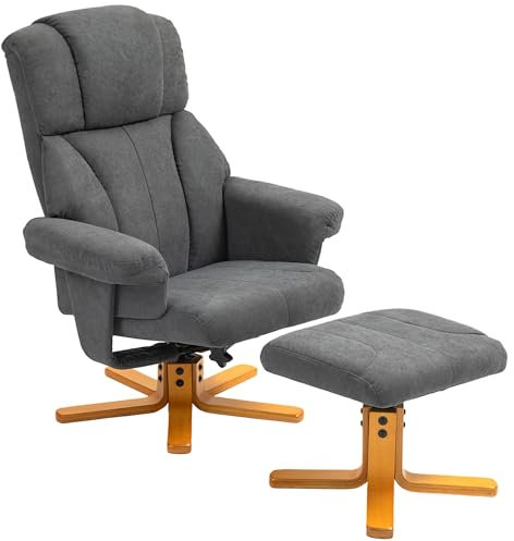HOMCOM Relaxsessel mit Liegefunktion, Liegesessel mit Hocker, Fernsehsessel bis 150 kg belastbar, für Wohnzimmer, Schlafzimmer, 79 x 80 x 104cm, Dunkelgrau