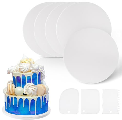 LUOJINYI Vassoio Torta Rotondo, 5 Pezzi Porta Torta, Sottotorta Tondo Cake board 30cm/12 Pollici, Piatto Torta Rotondo Riutilizzabili Base Torta Cartone per Matrimoni, Compleanni, Feste (Bianco)
