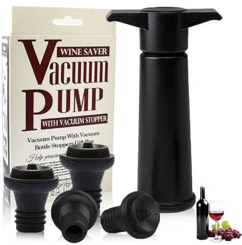 Luoqun88 Wine Saver Pump, 4pcs Vacuum Wine Stoppers, Reusable Silicone Wine Preserver Keeps Wine Fresh, Wine Bottle Stoppers for Beer Champagne Sparkling Wine, Ideal Wine Present(Flat Handle)