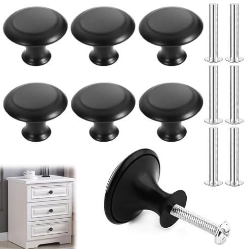 Dyiouxin Poignee Placard,6 Pièces Boutons de Porte,30 mm Poignet de Tiroir,bouton tiroir,Poignee de Meuble Cuisine,Ronds,Bouton de Porte de Placard avec Vis,Noir Mat