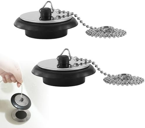 2 tappi di scarico, 40 mm, in gomma, tappi per vasca da bagno con catena, tappi per lavello, tappi per lavandino, tappi di scarico per cucina, bagno doccia