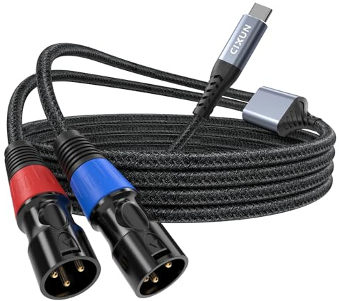 CIXUN Câble de microphone USB C vers double XLR pour Sortie Audio, Tressé 2 Mètres pour Amplificateur, Haut-Parleur, Console de Mixage, Compatible avec iPhone 15/16 (2 Mètres)