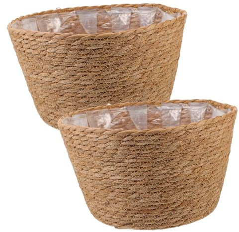 Milisten 2piezas Cestas Tejidas Mano De Paja Resistente para Plantas De Interior De Decoración Natural y Duradera para Hogar Dormitorio u Oficina