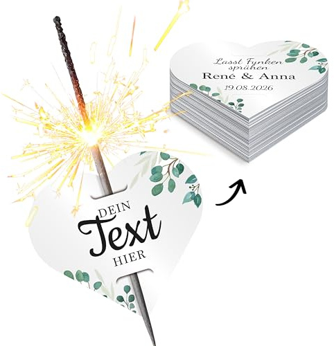 Wunderkerzen Etiketten selbst gestalten – Gastgeschenke Hochzeit, Silvester, Geburtstag – ab 50 Stück personalisiert mit Text, Namen, Datum (HERZ-02)
