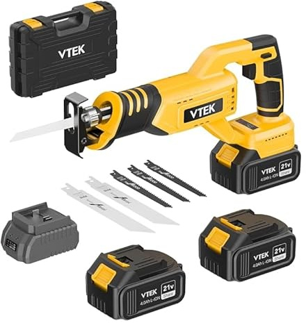 VTEK Brushless Cordless Reciprocating Saw,20V Cordless Reciprocating Saws 3 Variable Speed,0-3000RPM Reciprocating Saws for Woods/Metal/Plastic Cutting