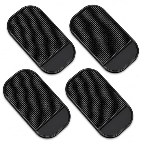 4 PCS Silicon Anti Slip Mat, 14 * 8 cm Non Slip Car Dash Mats, Self-Adhesive Washable Dashboard Grip, Car Accessories for Cell Phone Sunglasses Keys - Black