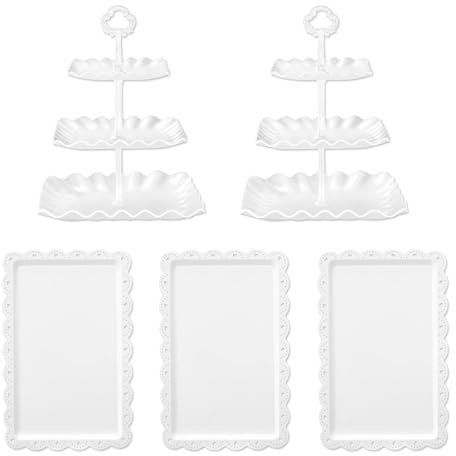 Eidoct 5-Piece Cake Stand Set with 2x 3-Tier Cupcake Stands & 3x Appetizer Trays - Dessert Display for Wedding, Birthday, Baby Shower, Christmas Party (White)