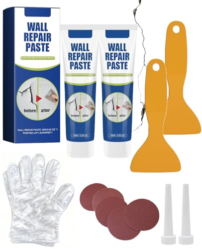 Ruonfash Wandreparaturcreme, Fertigspachtel Weißes Spachtelmasse Set Reparaturspachtel zum Füllen von Rissen und Putzflächen, mit Schaber Spritzpistole Schleifpapier Einweghandschuhe