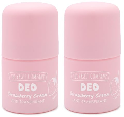 The Fruit Company Pack 2 Desodorantes Fresa & Nata Roll On 50 ml | Antitranspirante con Alantoína Calmante | Aroma Dulce y Cremoso | Protección Contra Sudor y Mal Olor | Uso Diario