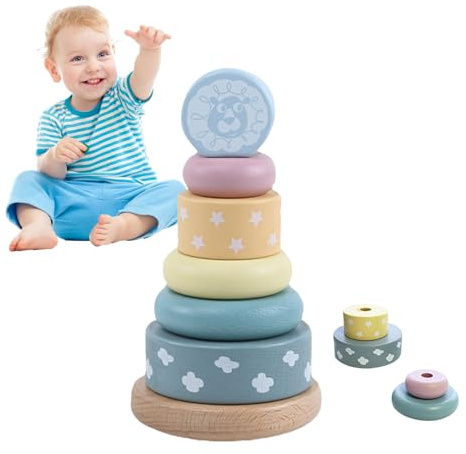 JOPWUE Personalisierter Baby-Stapelturm, Montessori-Pädagogisches Spielzeug aus Holz mit Name und Geburts-Gravur, Lernspiele für Kinder, Überraschungsgeschenk für Geburtstage, Taufen und