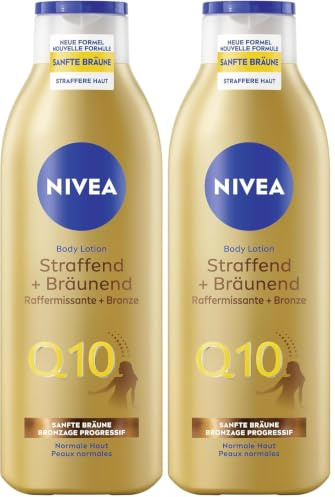 NIVEA Body Lotion Q10 Straffend + Bräunend 2er-Set (2 x 250 ml), Body Milk für straffere Haut & verbesserte Elastizität in 7 Tagen, Körpercreme mit Q10 für eine natürliche Bräune