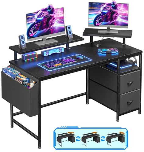 Cliporix 100cm Small Corner Gaming Desk, Black Computer Desk with Dual Monitor Stands, 2 Storage Bags, Side Pocket & Headphone Hooks, Space-Saving Workstation for Bedroom Office Dorm, Easy Assembly