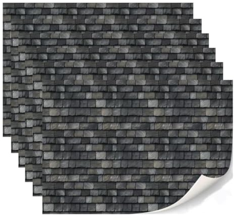 PLUSHCEWT 6 Sheets Dollhouse Black Brick Wallpaper, Self-Adhesive PVC Peel & Stick Miniature Brick Wallpaper for Dolls House Accessories & Flooring, 21x29cm Realistic Wallpaper for House Decor