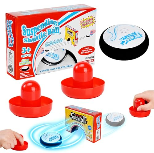 Air Hockey Hover Puck,Portable Air Hockey mit 2 Roten Lufthockey Drücken,Floating Hockey Mit LED-Leuchtfunktion, Tischhockey Schwebepuck Tragbares Tischspiel Für Kinder Erwachsene Innen & Außen (Red)