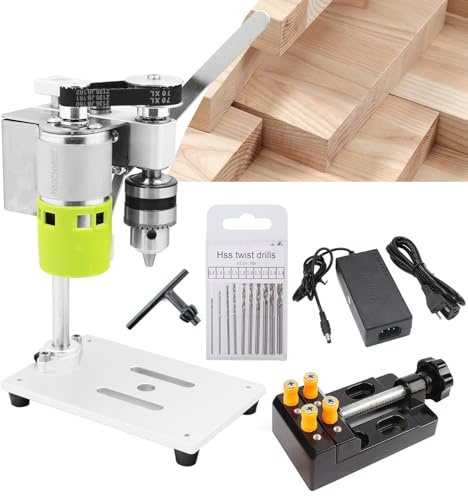 Horett Mini Trapano a Colonna da Banco Piccolo Trapano a Colonna da Banco Tavolo 7 Velocità Velocità Variabile 100W CNC in Alluminio Basso Rumore con Morsa per (Spina europea)