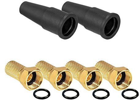 HB-DIGITAL 4X F-Stecker 7mm Vergoldet breite Mutter + 2X Gummitüllen HQ für Koaxial Antennenkabel Sat Kabel BK Anlagen