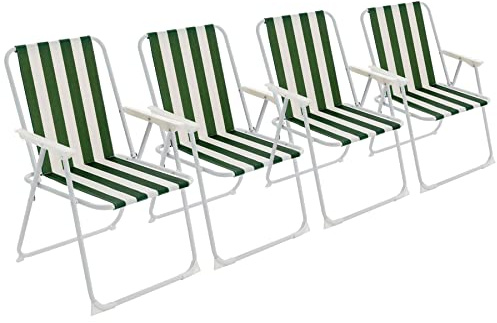 Harbour Housewares Klappe Metall Beachstühle - Grüne Streifen - Pack Von 4