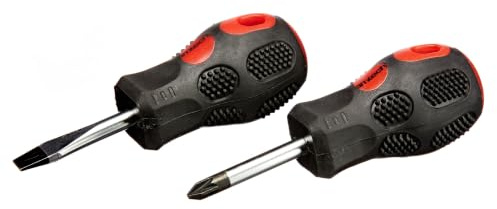 Amtech Stubby Screwdriver Set - Hand Tools for Home DIY, Durable CRV Tips, Comfortable Soft Grip, Easy to Use in Confined Spaces, Magnetic, Small and Portable, Flathead and POZI 2 (PZ2)